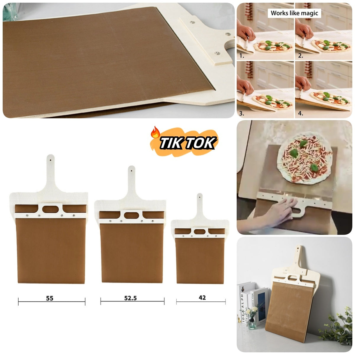 3 Sizes Sliding Pizza Peel Shovel Storage Board Pala Pizza Handle Transfer Pizza Kitchen Gadgets