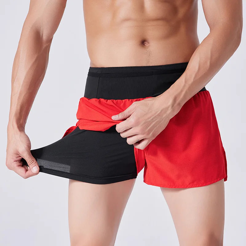 (S-4XL)Men Running Sport Shorts with Zipper Fitness Training Shorts