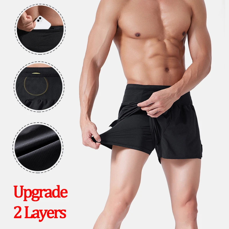 (S-4XL)Men Running Sport Shorts with Zipper Fitness Training Shorts