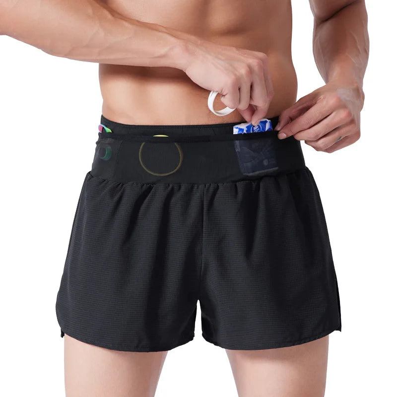 (S-4XL)Men Running Sport Shorts with Zipper Fitness Training Shorts