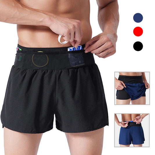 (S-4XL)Men Running Sport Shorts with Zipper Fitness Training Shorts