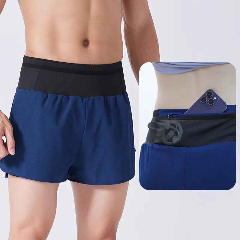 (S-4XL)Men Running Sport Shorts with Zipper Fitness Training Shorts